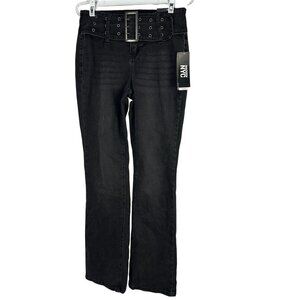 Madden NYC Womens Black Bootcut Grommet Belt Denim Low Rise Jeans Size 4